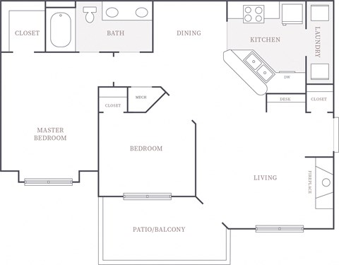 2 Bed 1 Bath Floor Plan at The Fairways at Jennings Mill in Athens Georgia